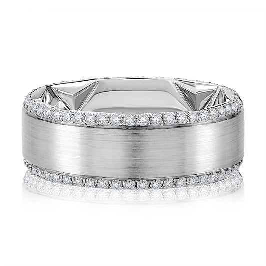 A.Jaffe Men’s Diamond Wedding Band with Satin Center & Diamond Edges - 1.02 ct - Color Optionis