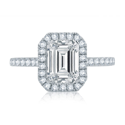 Delicate Emerald Cut Halo Engagement Ring