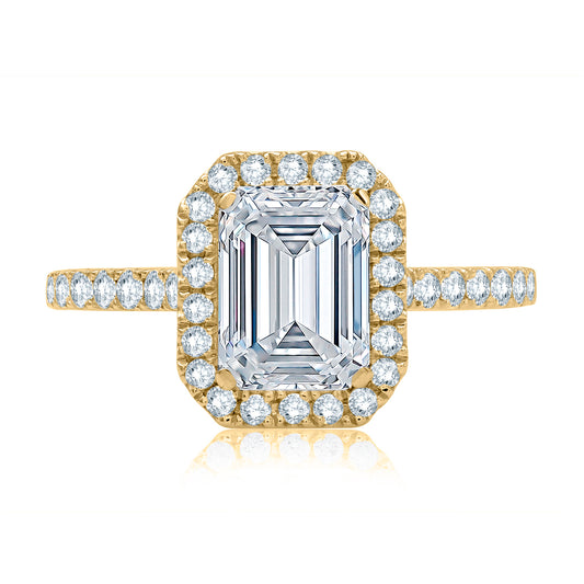 Delicate Emerald Cut Halo Engagement Ring - Color & Size Options