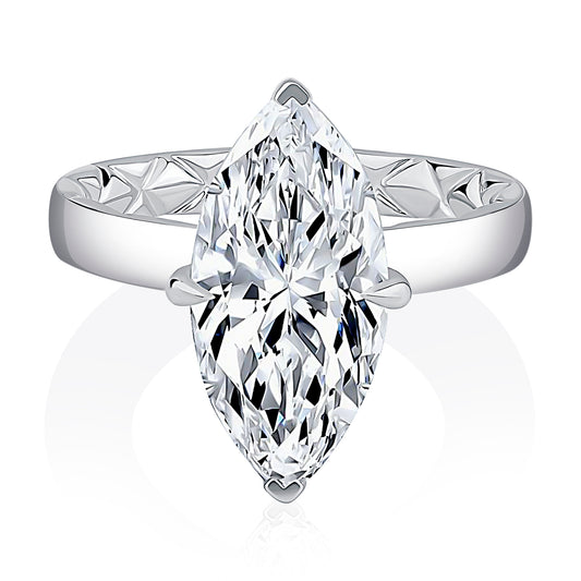 Marquise Cut Bold Solitaire Engagement Ring with Hidden Halo - Color Options