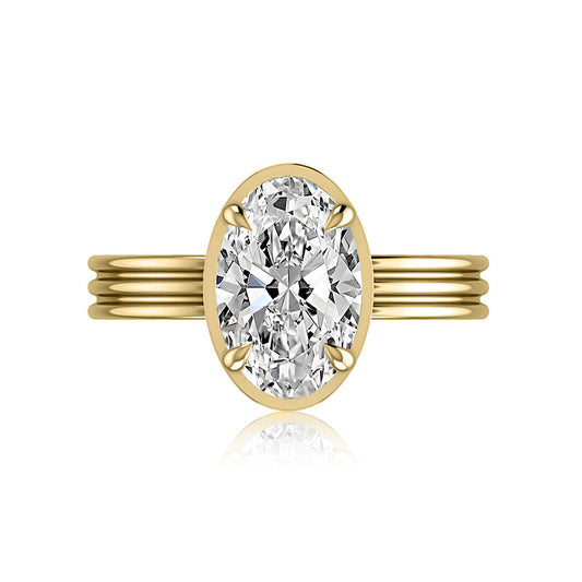 Grooved Cigar Style Band with Oval Center & Hidden Halo