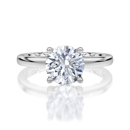 Classic Round Solitaire Engagement Ring with Diamond Gallery - Color & Size Options