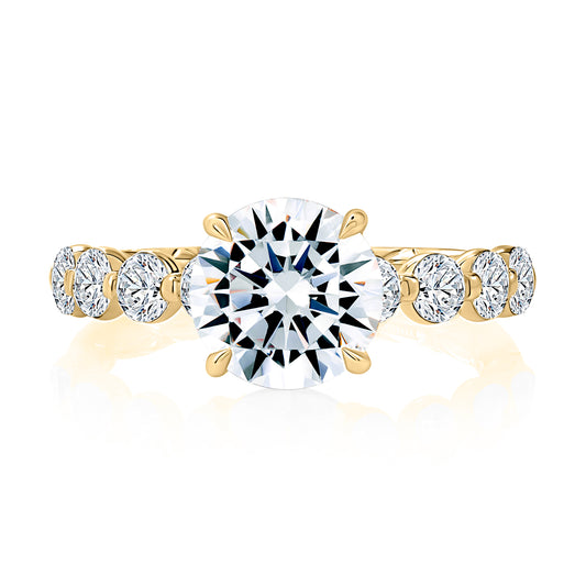 Round Cut Engagement Ring with Shared-Prong Diamond Band - Size & Color Options