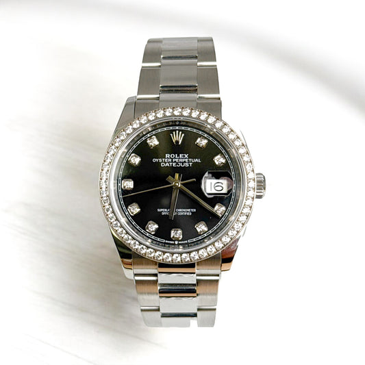 Rolex Datejust 36 - Stainless Steel & 18K White Gold - Diamond Bezel - Black Diamond Dial - Ref. 126284RBR (2019)