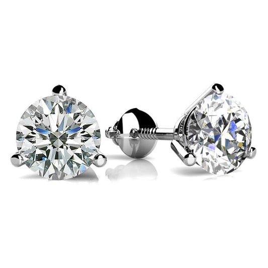 CLASSIC THREE PRONG DIAMOND STUDS - LAB CREATED - SCREW BACKS