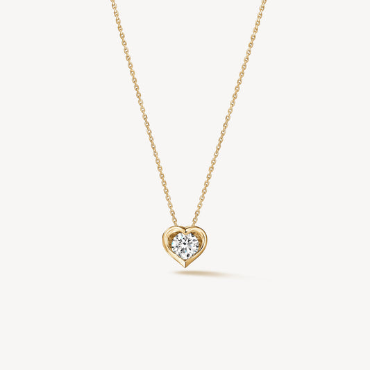 Whimsical Heart Single Diamond Pendant Necklace - Color Options