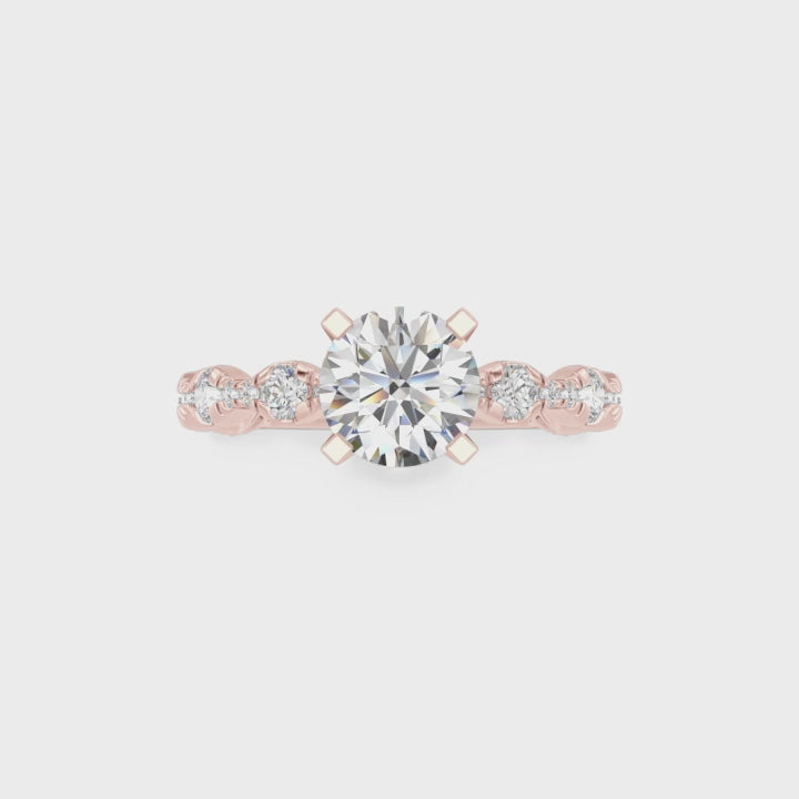 Round Cut Scalloped Alternating Diamond Engagement Ring